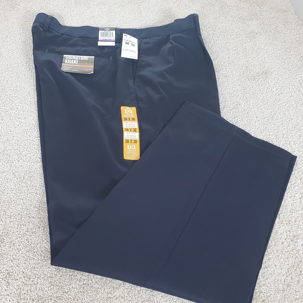 Dockers Khaki Pants Men's 38x30 Actual 29 1/4 Blue D3 Classic Fit Pleated NEW